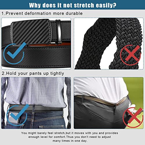 GUSTAVE Belt for Men Black Leather Mens Belt Adjustable Fashion Buckle Belt - 130cm Length, No Punch Hole