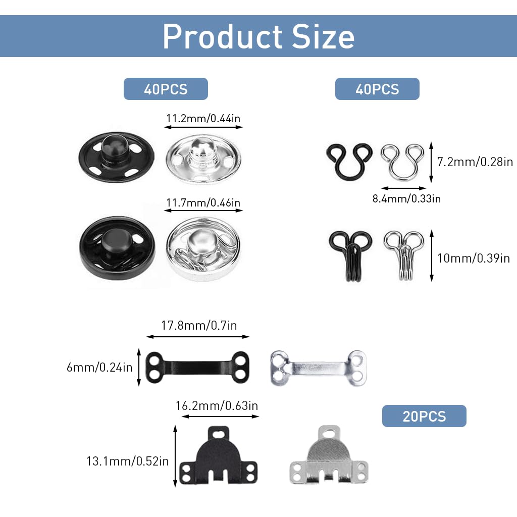 HASTHIP 50 Sets Stainless Steel Eye Sewing Hook Sewing Button Kits, 3 Styles Sewing Buttons Kits for Garment Closures, Skirts Closures, Shirt Closure, Pants Closure