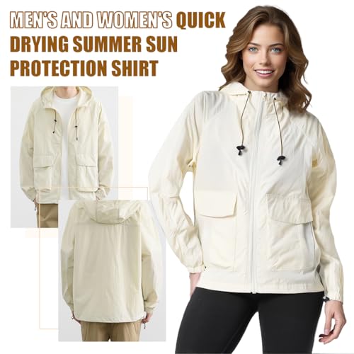SANNIDHI® Womens UPF 50 Plus Sun Protection UV Jacket Full Zip Lightweight Waterproof Raincoat Windproof Athletic Workout Hoodie L 2 PCS