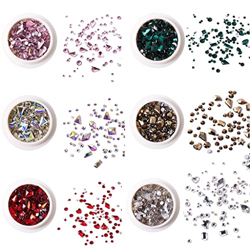 MAYCREATE 6 Boxes Nail Art Rhinestones Kit, Nail Art Rhinestones Diamonds Crystals Beads Gems, Nail Art Studs DIY Nail Crystals Nail Sequins for for Nail Art Supplies