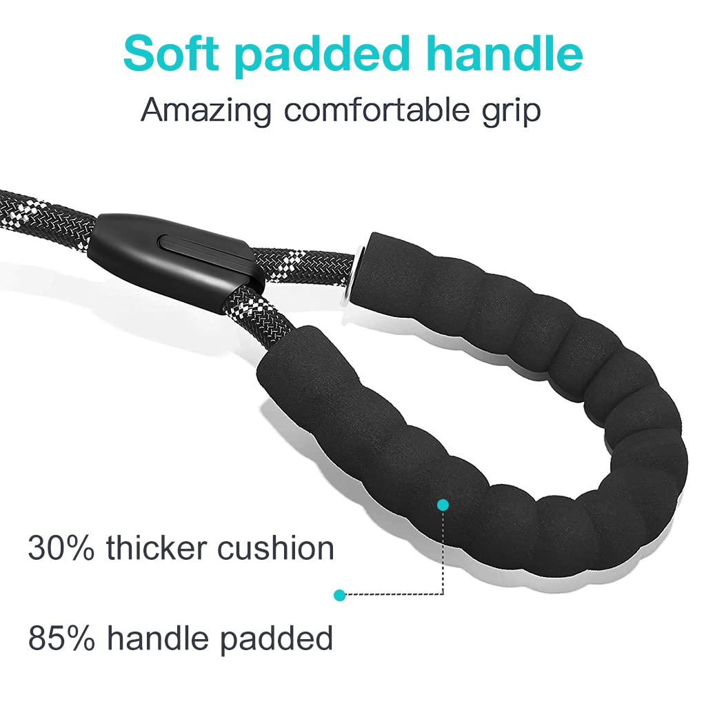 Qpets Double Dog Leash, Durable Reflective Dog Leash, Soft Paded Handle, Retractable Dogs Leash Anti-Strain Leash Braided Rope No Tangle Dog Leash for Small Medium Large Dogs(Black)