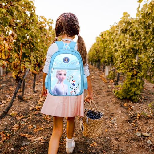 PALAY Kids School Backpack Cartoon Elsa Blue Print Backpack Kindergarten Primary Bookbag Girls Backpack for School, Travel Backpack School Gift for Kids 3-5 Years
