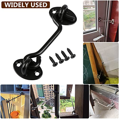 HASTHIP 2Pcs 4 Inch Sliding Door Lock, Barn Door Lock Gate Latch, Gate Hooks and Eyes, Rust-Resistant Metal Gate Latch with Screws, Privacy Hooks Latch for Door, Window, Cabin, Barn (Black)