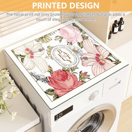 HASTHIP Washing Machine Mat 23.62 inches Over The Washer Mat Quick Dry Absorbent Diatomite Pad Anti-Slip Washing Machine Mat Floral Print Washing Machine Mat Countertop Mat Dish Dry Mat