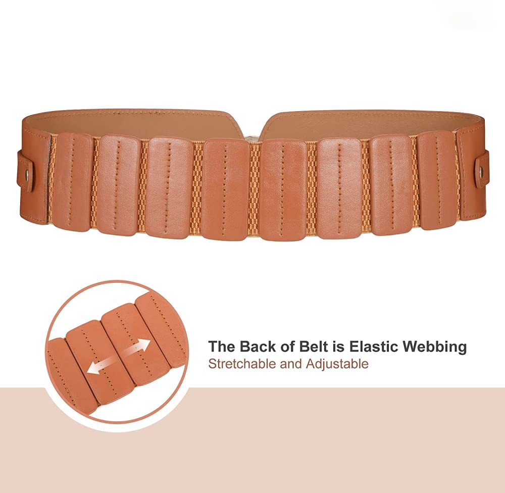 PALAY Fashion PU Width Belt,Women's Metal Buckle Design Belt Interlocking Buckle Vintage Blouse Blazer Dress Belt (Brown,23-33 inches)