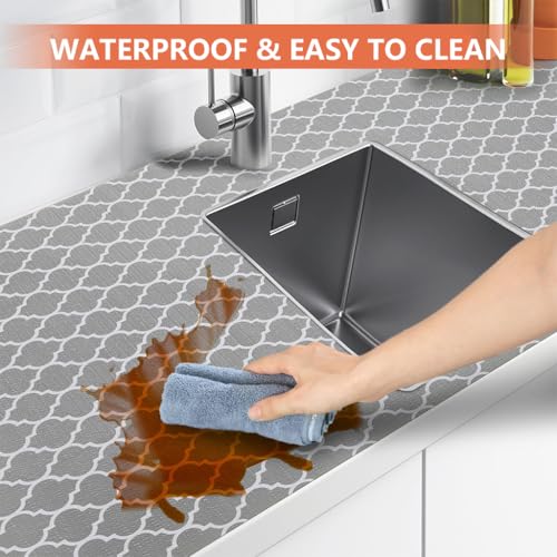 HASTHIP® Cabinet Liner Mat PVC Anti-Slip Printed Liner Mat Waterproof Shelf Liner Drawer Liner Cupboard Liner, Trim to Fit, 45cm x 300cm