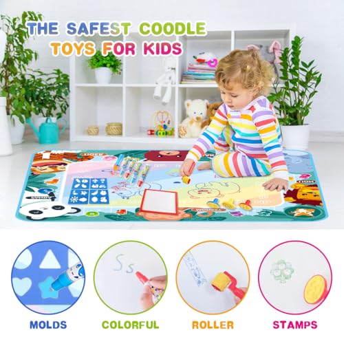 PATPAT® Magic Water Doodle Mat DIY Graffiti Drawing Mats 100x80cm Water Based Coloring No-Ink for Toddler Children Birthday Gift Kids 1-6 Years Old 3PCS