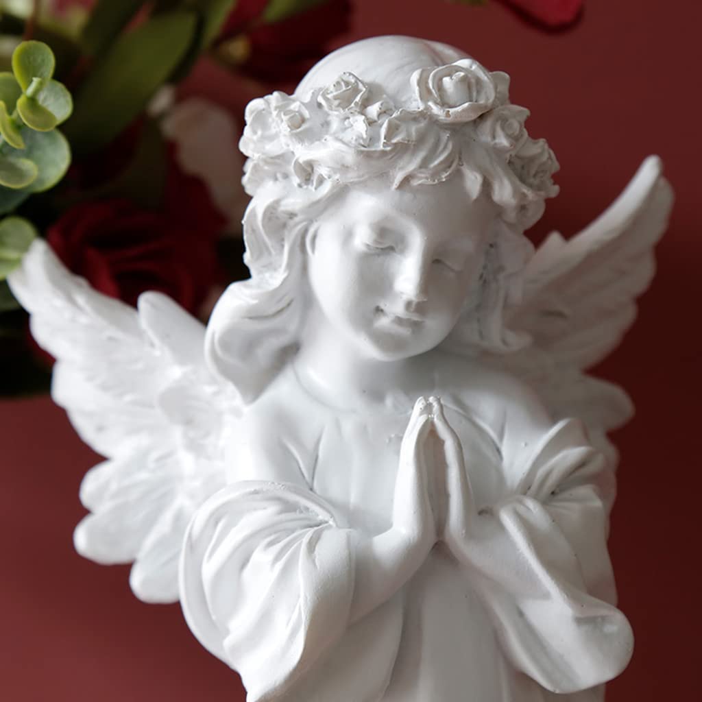 HASTHIP Praying Girl Angel Statue, Memorial Resin Wings Cherubs Sculpture for Decoration, Living Room, Shelf, Mantel, Home Decor Ornament, Perfect for Gifting, 5.9 * 11.81 Inches