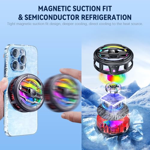 ZORBES® Phone Cooler for Gaming Magnetic Mobile with 3 Level Modes LCD Display RGB Light Semiconductor Technology Clips for iOS Android Phones IPAD 3PCS