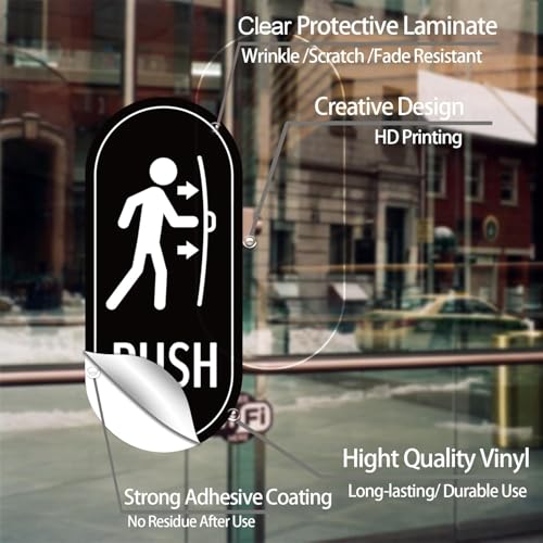 OFIFO® Designer Push Pull Signs, Vertical Decal Self-Adhesive, Black/White Vinyl Sticker for Glass and Other Side Doors in Business, Stores, Cafes, Shops-Black