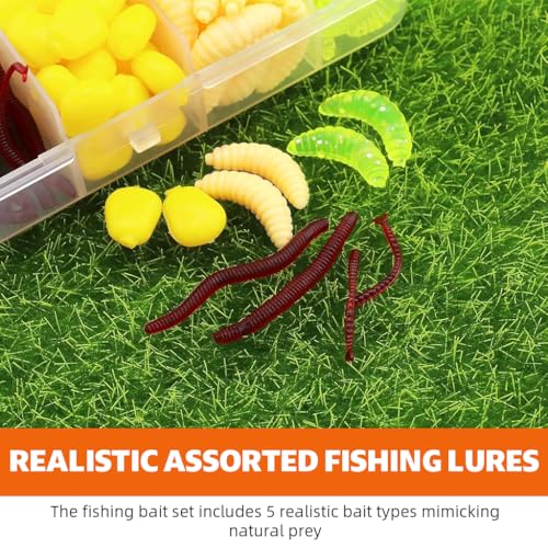 Proberos® 161PCS Soft Fishing Lures Kit Earthworm Mealworm Baits for Freshwater Saltwater Realistic Wiggly Action Jigging with Storage Box