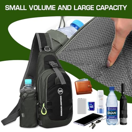 GUSTAVE Outdoor Sling Bag for Men Lightweight Cross Body Bag mens with Detachable Water Bottle Pouch Multi Zipper Pouches Fashion Waterproof Nylon Chest Bag Riding Bag Daily Pack