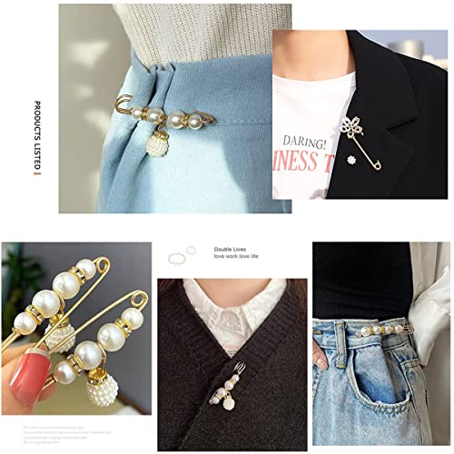 SANNIDHI 17 Pieces Pearl Brooch Pins Sweater Shawl Clips Faux Pearl Rhinestones Collar Safety Pin for Women Girls Clothing Dresses Saree Brooch for Women Heavy Duty Alloy Brooch