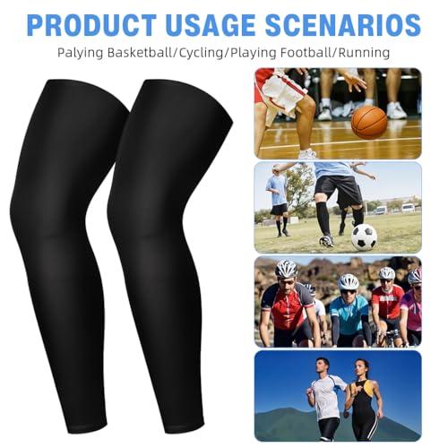 Proberos® One Pair Leg Sleeves UPF 50 Sports Ice Silk Compression Leggings Unisex Sun Protection Breathable Anti-UV for Running Cycling Outdoor Fitness Black 3 PCS