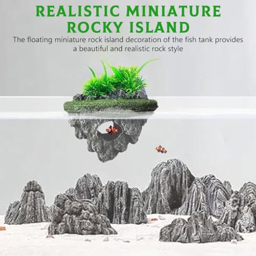 Qpets Betta Fish Tank Decor Folating Miniature Rocky Island Decoration Fish Tank Ornament Betta Fish Tank Hiding Cave Aquarium Tank Decor - 13x9x13CM