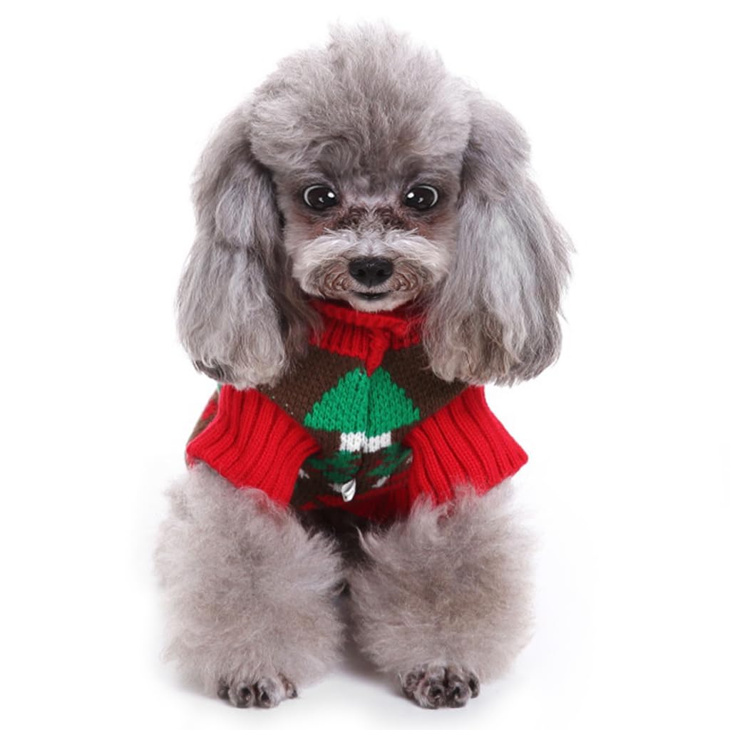 Qpets Winter Clothes for Dog Knitted Crocheting Sweater for Small Dogs Print Sweater Christmas Suit for Small Dogs Christmas Sweater for Dogs Gift for Dogs (Red, Size: L)