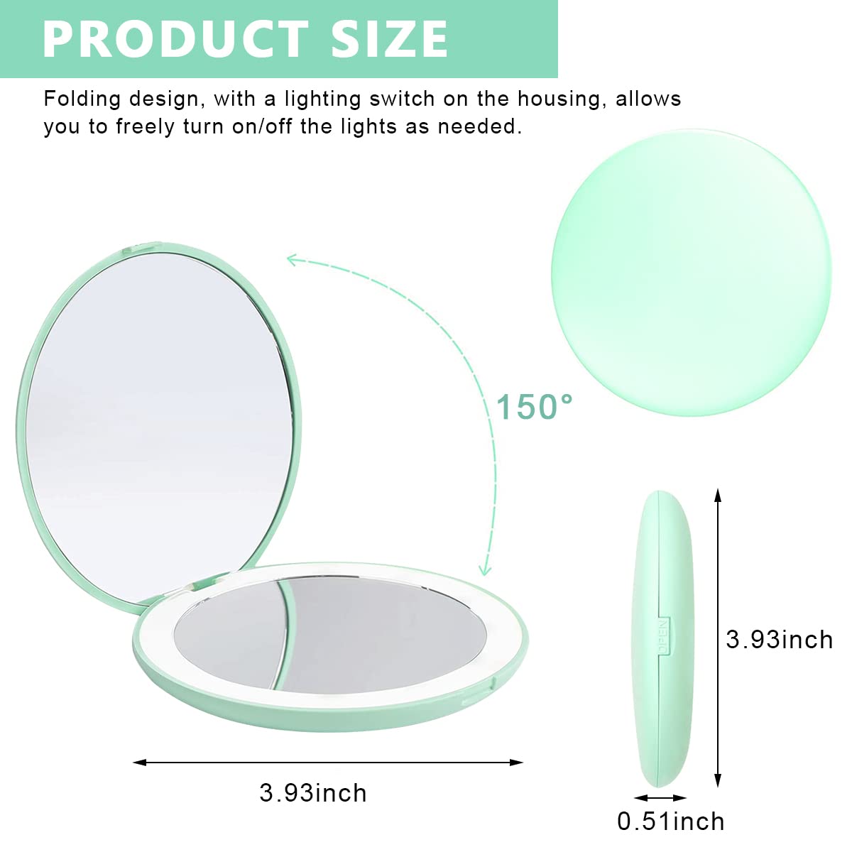 MAYCREATE Travel LED Mirror with 10X Magnification Portable 3.5 inch Double-Side Mirror Illuminated Mirror Folding Vanity Mirror in Clutch Bag, Purse