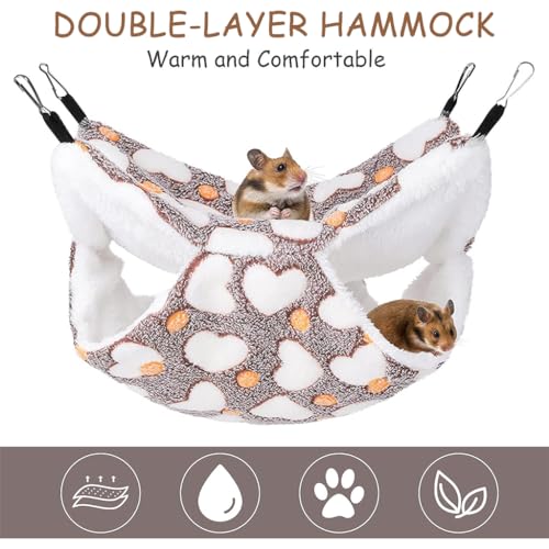 Qpets® Winter Hammock Bed for Small Animals Hibernation Plush Hanging Squirrel House Pets Sleeping Bag for Guinea Pig Ferrets Hamsters Hedgehogs Chinchillas L Multicolor 2PCS