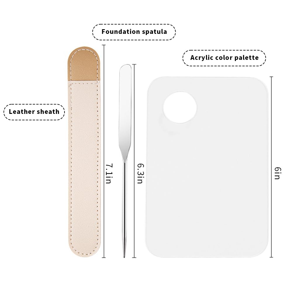 MAYCREATE Makeup Spatula & Palette Set, Stainless Steel Spatula and Clear Acrylic Foundation Palette Combo, Beauty Cosmetic Makeup Tool, Spatula with Protective PU Sleeve