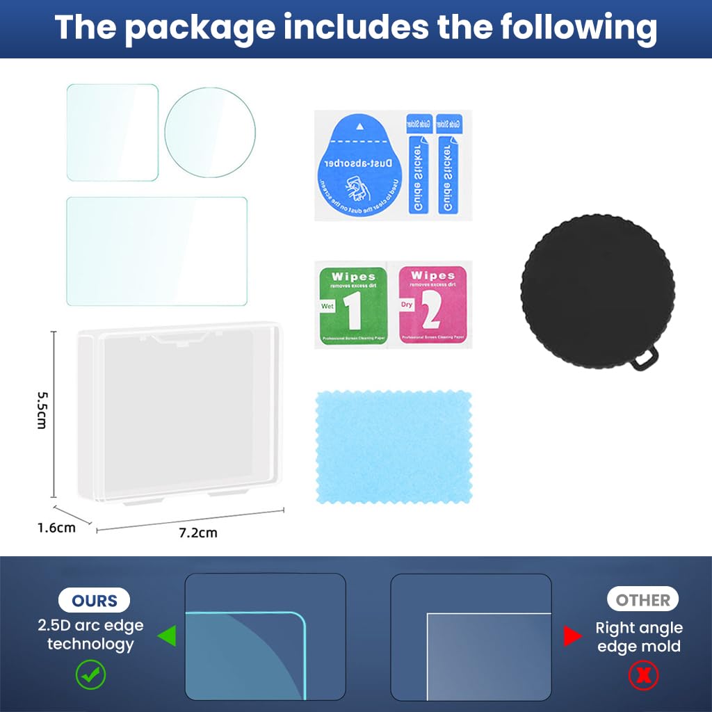 ZORBES Screen Protectors Lens Protector for OSMO ACTION 4, Anti-glare HD Tempered Glass Screen Protectors with Removable Lens Cover Anti-screatch 9H Tempered Glass Screen Protectors for OSMO ACTION 4