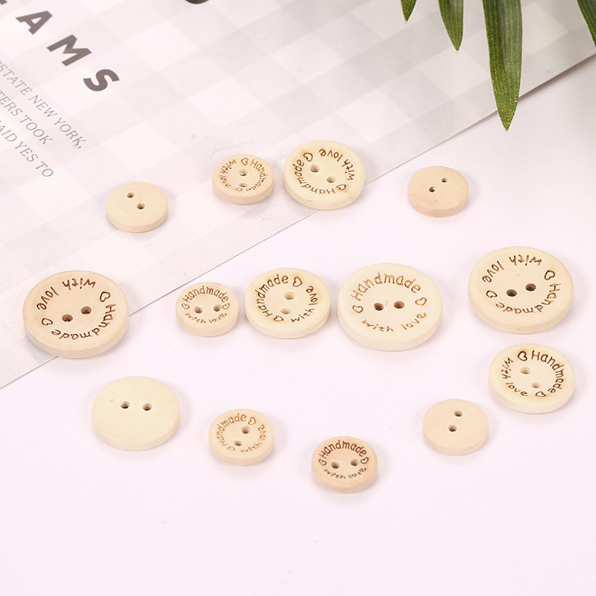 HASTHIP Wooden Button Set Handmade DIY Button for Knitting Sweather Button Set of 150Pcs Clothing Bottons with 3 Sizes Dual Hole Wooden Engraved Button for Crafting, DIY Crocheting Craft Decoration