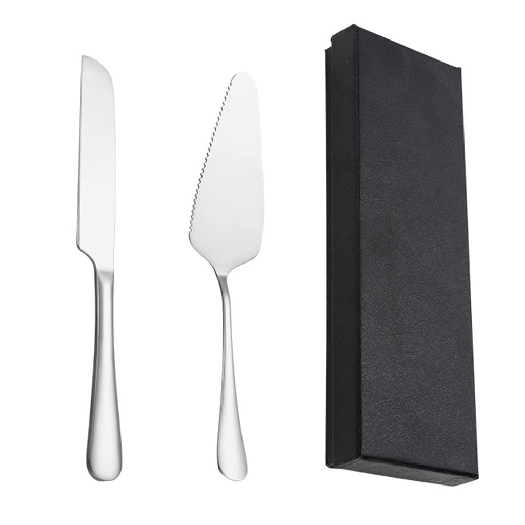 HASTHIP Cake Cutting Knife Set, Elegant Stainless Steel Cake Knife and Cake Server Set, Cake Cutter and Pie Spatula for Birthday Anniversary Christmas Gift Set of 2, Silver