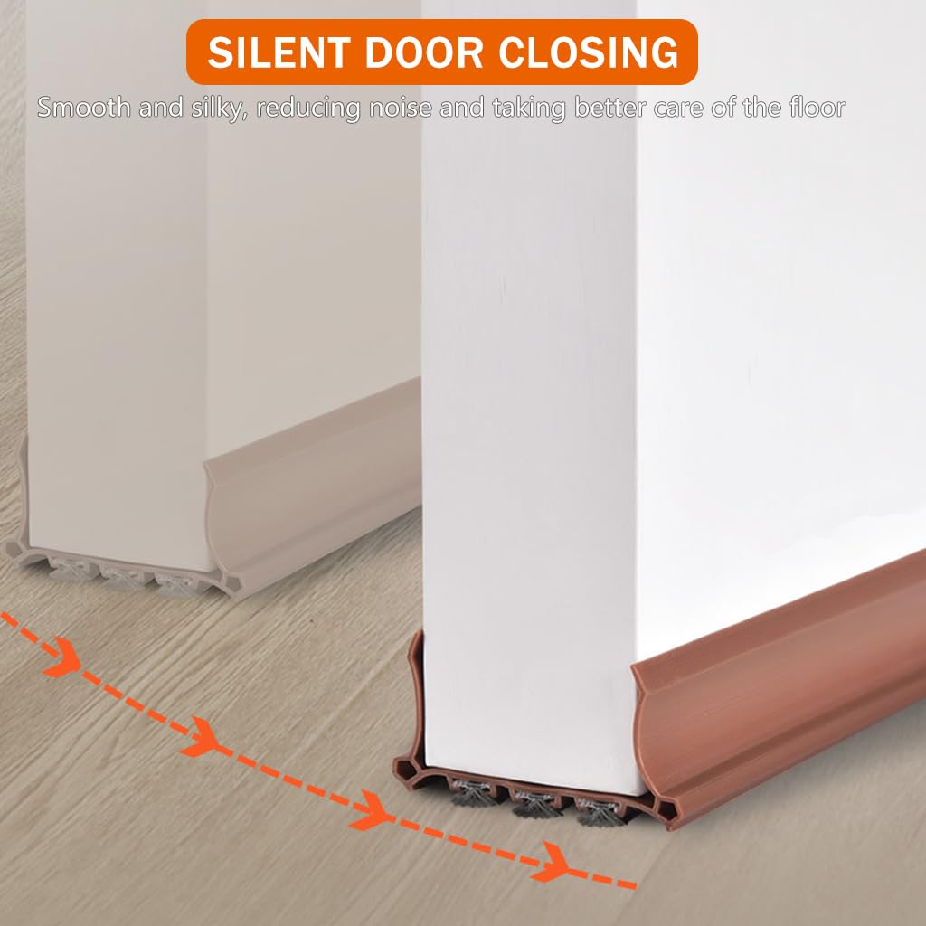 HASTHIP 2Pcs Door Bottom Sealing Strips Door Sweep 37.7 Inches Door Seal Rubber Gap Seals Triple Layer Door Sweep Brush Self-Adhesive Door Seal Weather Proof Noise Reduction Door Seal