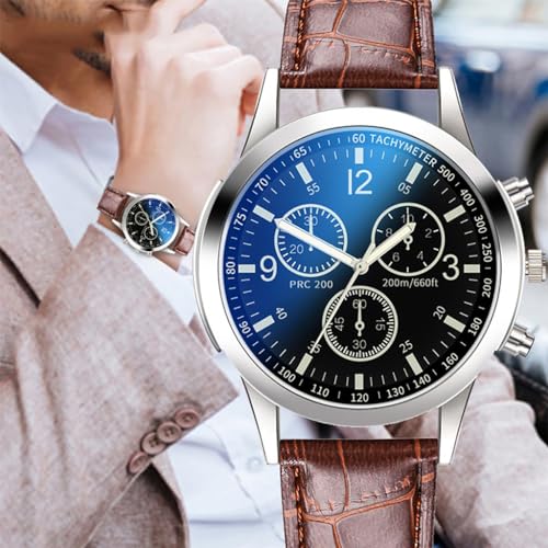 GUSTAVE Wrist Watches for Men And Bracelet Set - Elegant Leather Band Watch & Matching Braided PU Bracelet Father's Day Gift Birthday Gifts for Men, Black Dial and Brown Strap