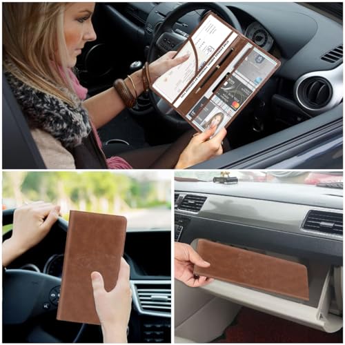 STHIRA® Car Document Holder Bifold PU Leather Bag with 6 Transparent Pouches Spacious Organizer for Registration Insurance License Cards Cash Sturdy Durable File for Vehicle Documents 3PCS