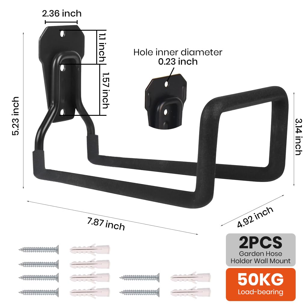 Serplex 2Pcs Garden Hose Hook Screw Fixed Garden Hose Holder Hook Heavy Duty Steel Wall Hose Management Hook 110lbs Loading Capacity Garden Hose Reel Hose Stand for Max 150ft Hose