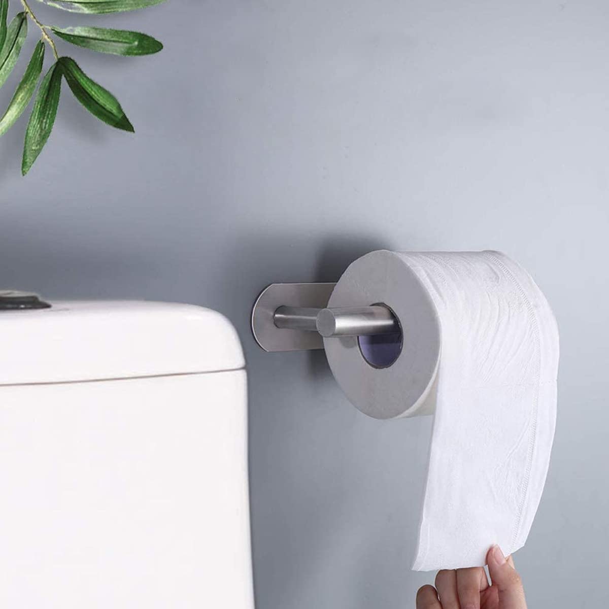 HASTHIP Toilet Paper Holder Self Adhesive, Thicken 304 Stainless Steel Rustproof Adhesive Toilet Roll Holder no Drilling for Bathroom, Kitchen, Washroom, Chrome Finish, 16 * 4.5 * 8.2CM (Silver)