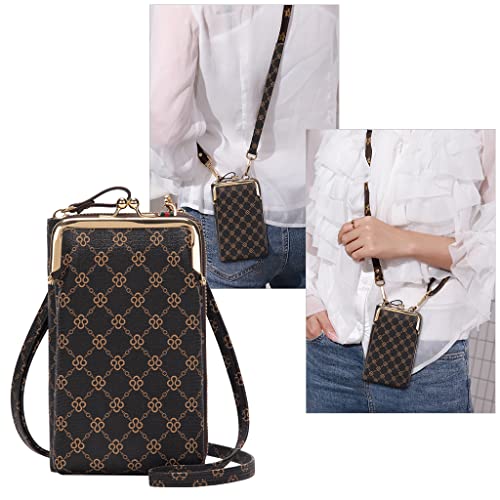 PALAY® Crossbody Phone Bag for Women Stylish PU Leather Mobile Holder Pocket Purse Wallet Pouch with Zipper Sling Mini Shoulder Brown 2PCS