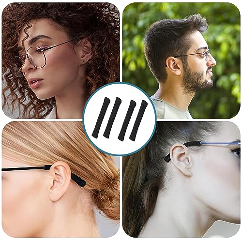 HASTHIP® 2 Pairs Specs Holder Glasses Ear Cushion Black Non-Slip Elastic Eyeglasses Temple Tips Sleeves Retainer Soft Comfortable Knit Fabric Sunglasses Grips for Eyewear 3PCS
