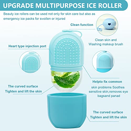 MAYCREATE Ice Face Roller Ice Cube Mold With Cleansing Brush, Anti-Leak Silicone Ice Roller for Face Massage, Beauty Ice Facial Roller for Eliminate Edema, Tighten Skin, Women Skincare Gift (Blue)