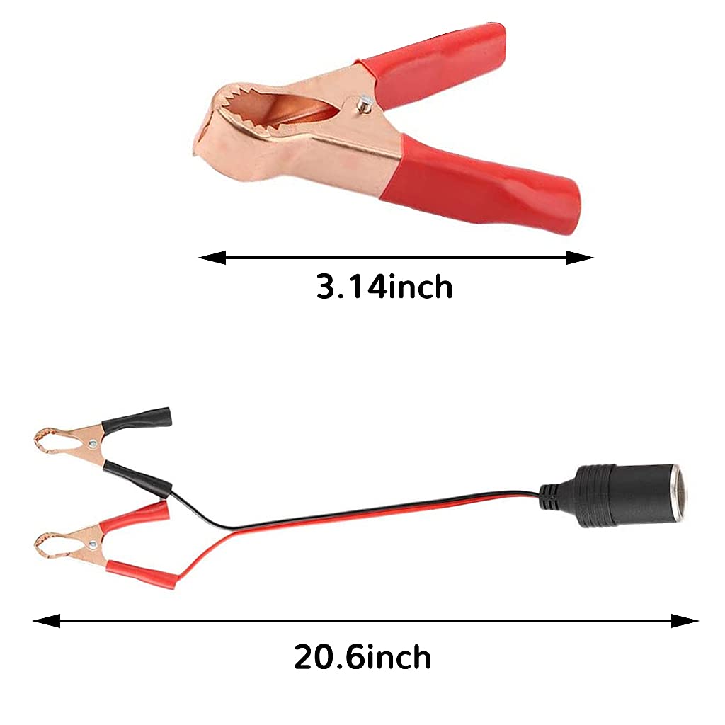 Verilux 1FT 12V 24V Female Car Cigarette Lighter Socket to Battery Alligator Crocodile Clips Connector, Car Battery Clamp-on Extension Charge Cable