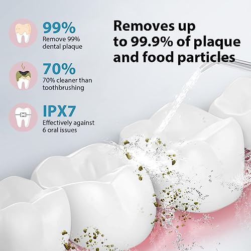 HANNEA® Water Dental Flosser Cordless Oral Irrigator 3 Modes Rechargeable IPX7 Waterproof Portable for Travel with 4 Nozzles 3 PCS