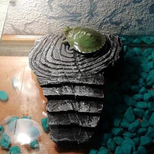 Qpets Turtle Basking Platform, Platform for Aquatic Turtles, Decorative Resin Turtle Basking Platform with Stair Design & Tree Ring Pattern for Aquatic Terrestrial Turtles Hiding Cave (13.5x11x5.5CM)