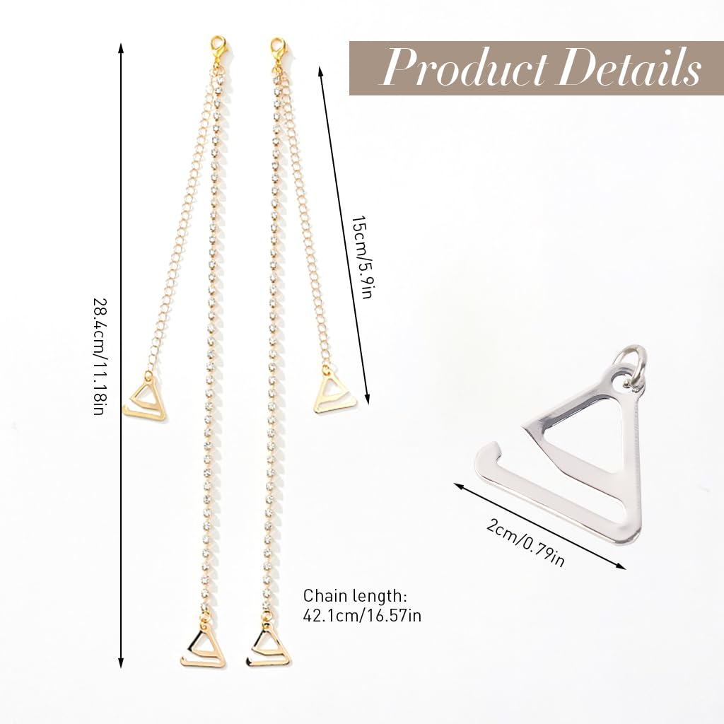 MAYCREATE 2 Pairs Adjustable Bra Straps for Women Crystal Beaded Bra Straps Chain Shining Rhinestone Lingerie Shoulder Strap for Strapless Dress - Silver & Gold