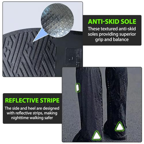 PALAY® Waterproof Shoe Cover Zip-up Calf-length Covers with Elastic Ankle Strap Wear-resistant PVC Anti-skid Long Sleeve for Boots High Shoes Size UK 6.5-8 One Pair 2 PCS