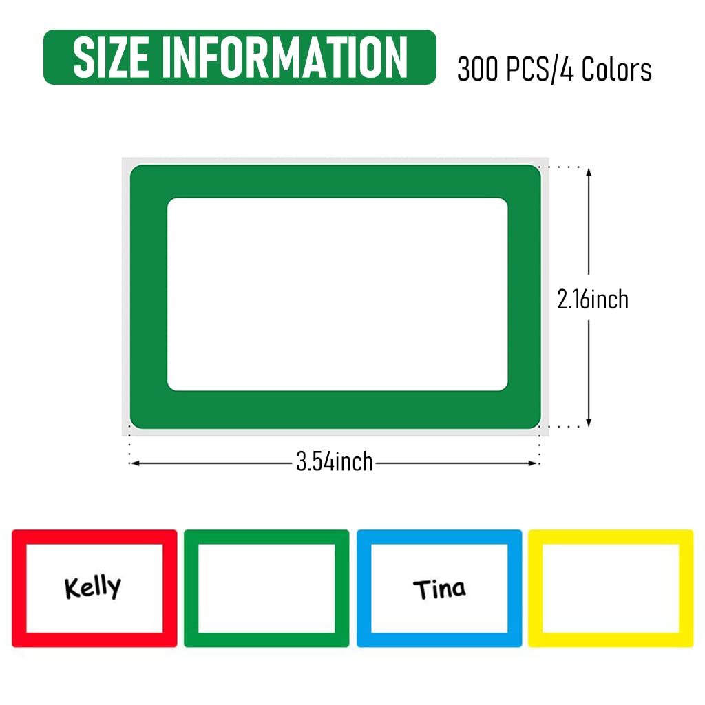Climberty 300 Sheet Colored Label Stickers, 4 Colors Name Tag Sticker, 3.5