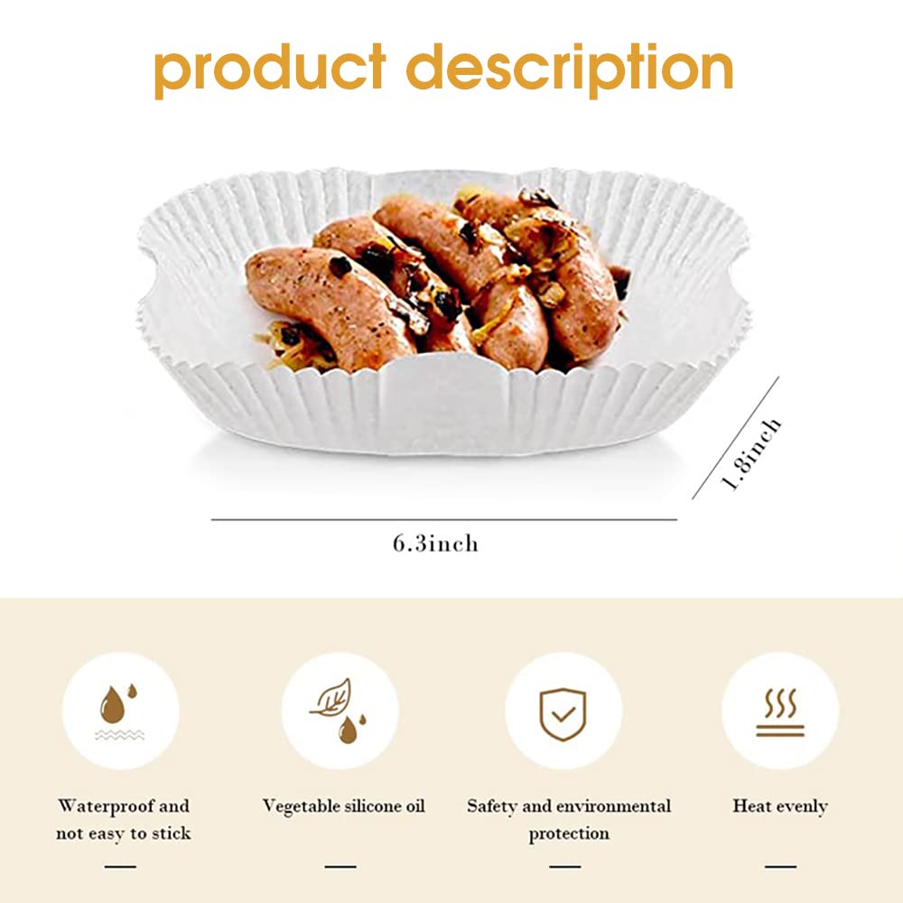 HASTHIP 50Pcs Air Fryer Paper Sheets, Air Fryer Disposable Paper Liner for Microwave, Oil-Proof Air Fryer Parchment Paper for Frying, Baking, Cooking, Roasting and Microwave (6.3 inches, White)