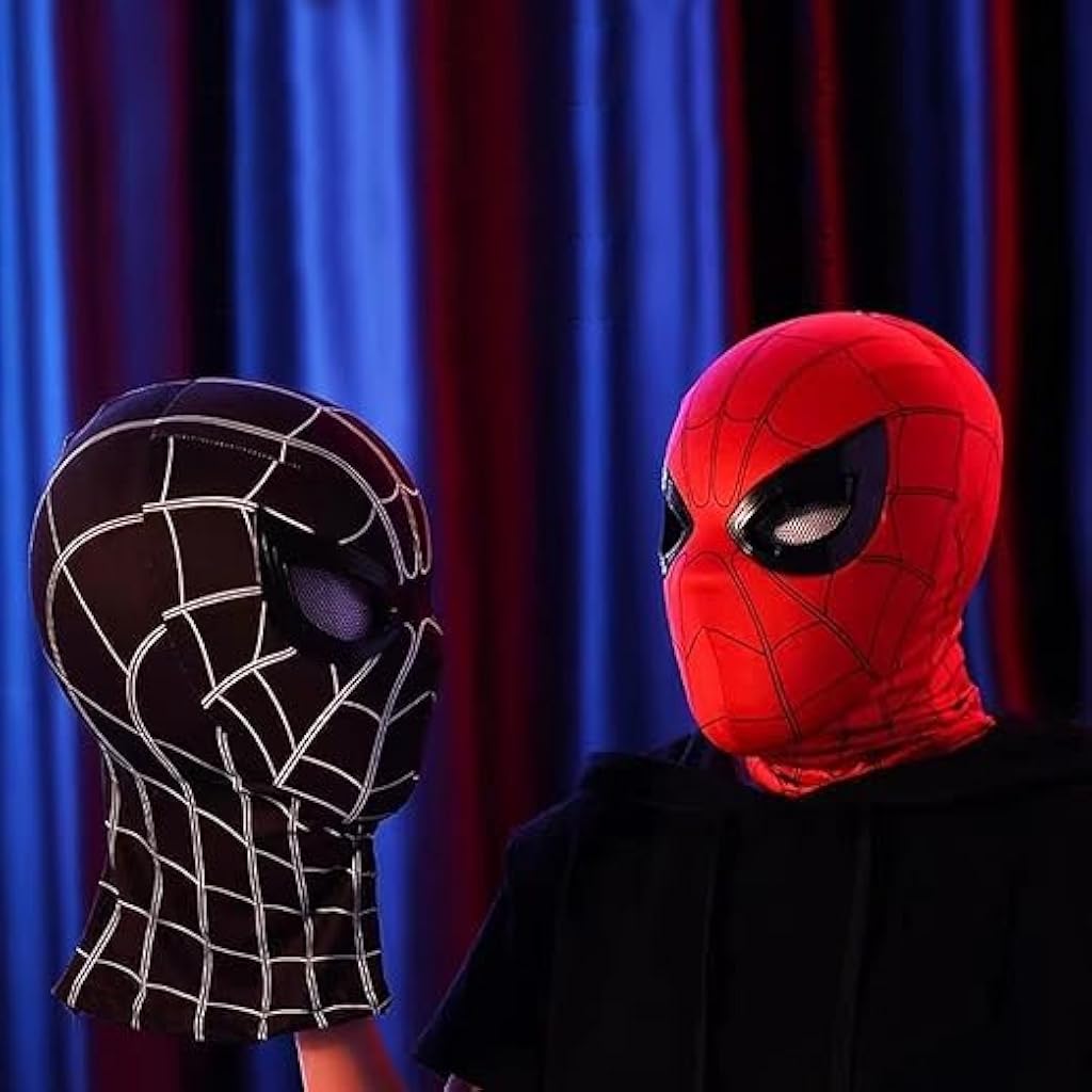 FANCYKU® 3D Spide Mask with Moving Eyes Jaw Motion Activated Blinking Eyelid Head Cover Cosplay Costumes for Adult Kids Halloween Masquerade Black 2 PCS