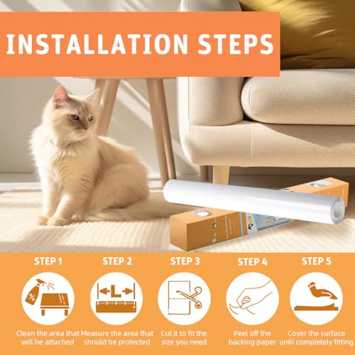 Qpets® Cat Scratcher Tape Leather Couch Protector Sticker Cut-to-Fit Transparent Anti-Scratch Residue-Free Adhesion Invisible Pet Sofa Shield for Cats and Dogs 45x300cm 3PCS