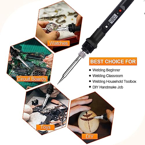 Serplex® Soldering Iron Kit 80W/220V 200-500°C Temperature Adjustable Soldering Iron with LCD Digital Display Welding Tool Fast Heating Solder Iron Soldering Kit with 5 Different Soldering Tips 2 PCS
