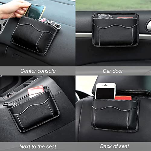 STHIRA® 2 Pcs Car Organizer Pouch Compact PU Leather Self-Adhesive Storage Bag for Seat Side, Phones, Keys, Cables, Accessories, Universal for Cars, Office, Home, Black, Red 17x12cm