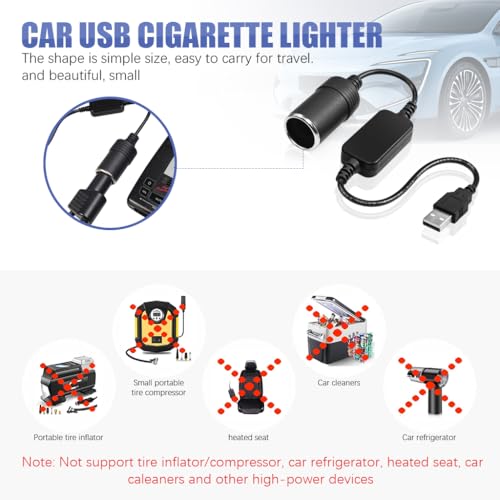 STHIRA® 12V Car Cigarette Lighter Socket Adapter Converter 5V USB to 12V 8W Output Car Socket to Plug Adapter Compact & Durable USB Cigarette Lighter with Built-In Protection (12W Max) 2 PCS