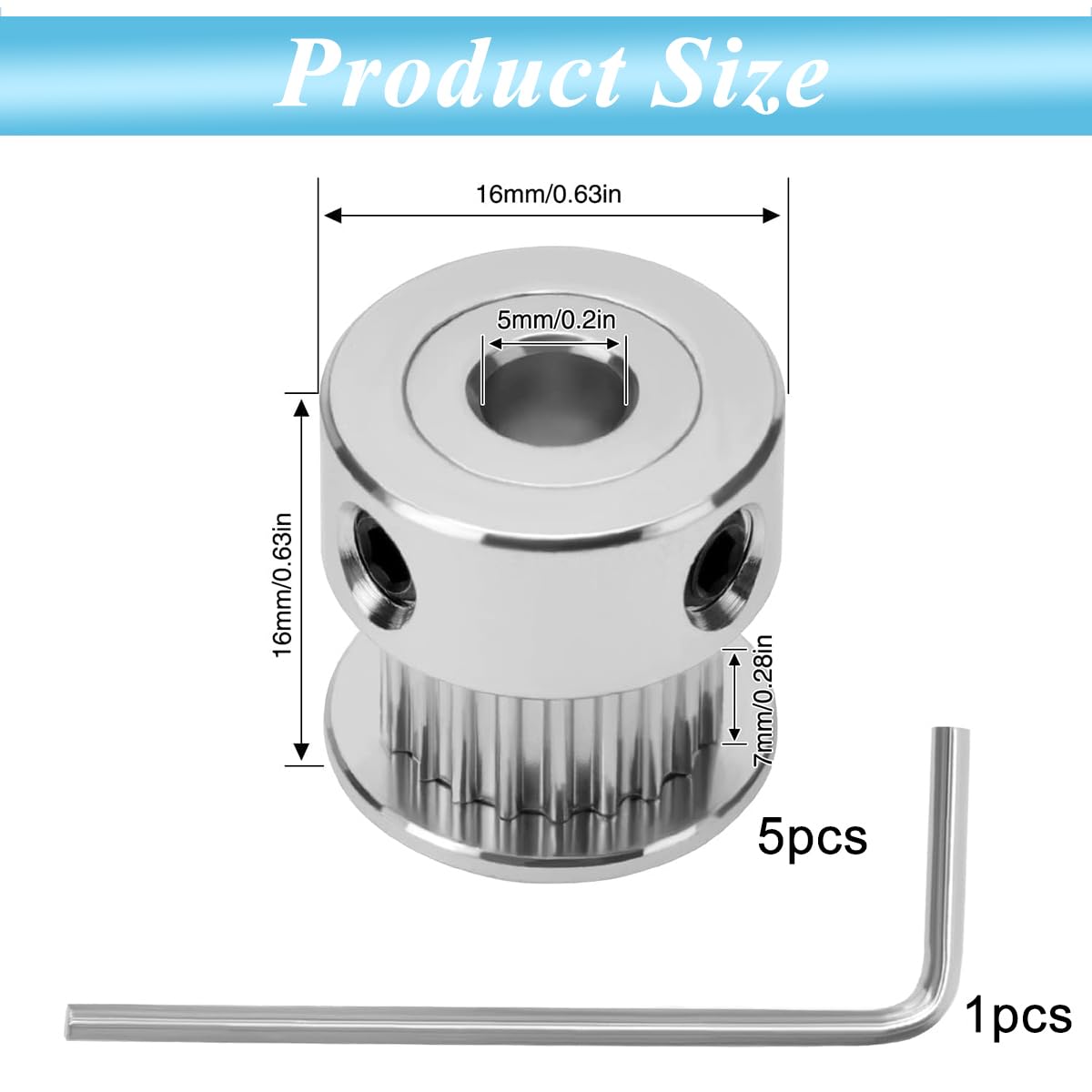 Serplex GT2 20 Teeth 5mm Bore Timing Pulley Aluminum Synchronous Wheel for 6mm Belt, GT2 Pulley 20T Timing Belt Pulley Wheel Compatible with RepRap 3D Printer Prusa i3 (5Pcs)