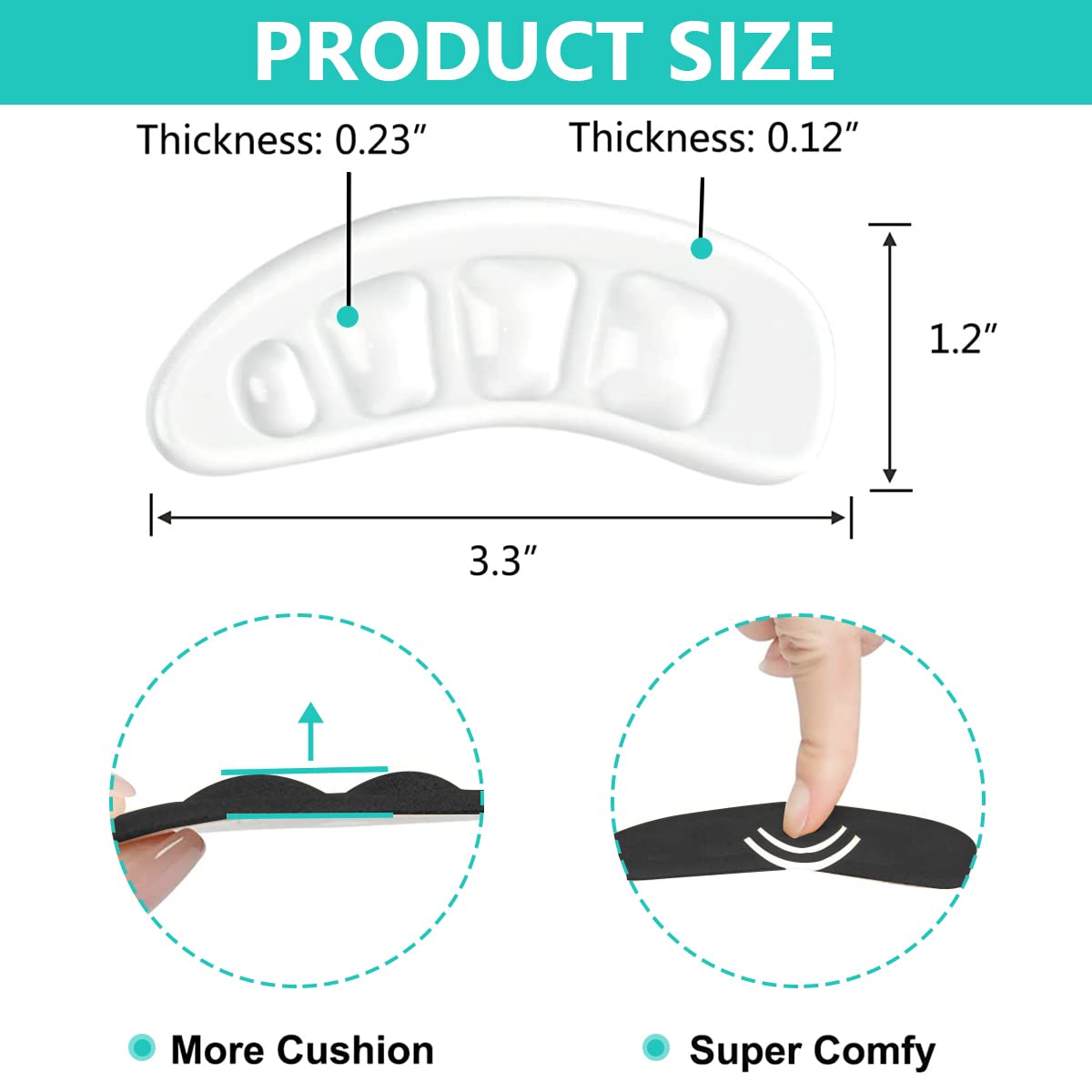 PALAY Heel Grips Liner Cushions Inserts for Loose Shoes Heel Pads, Heel Pads Insert Prevent Too Big, Heel Slipping, Blisters, Filler for Loose Shoe Fit (2*Clear+2*Black)