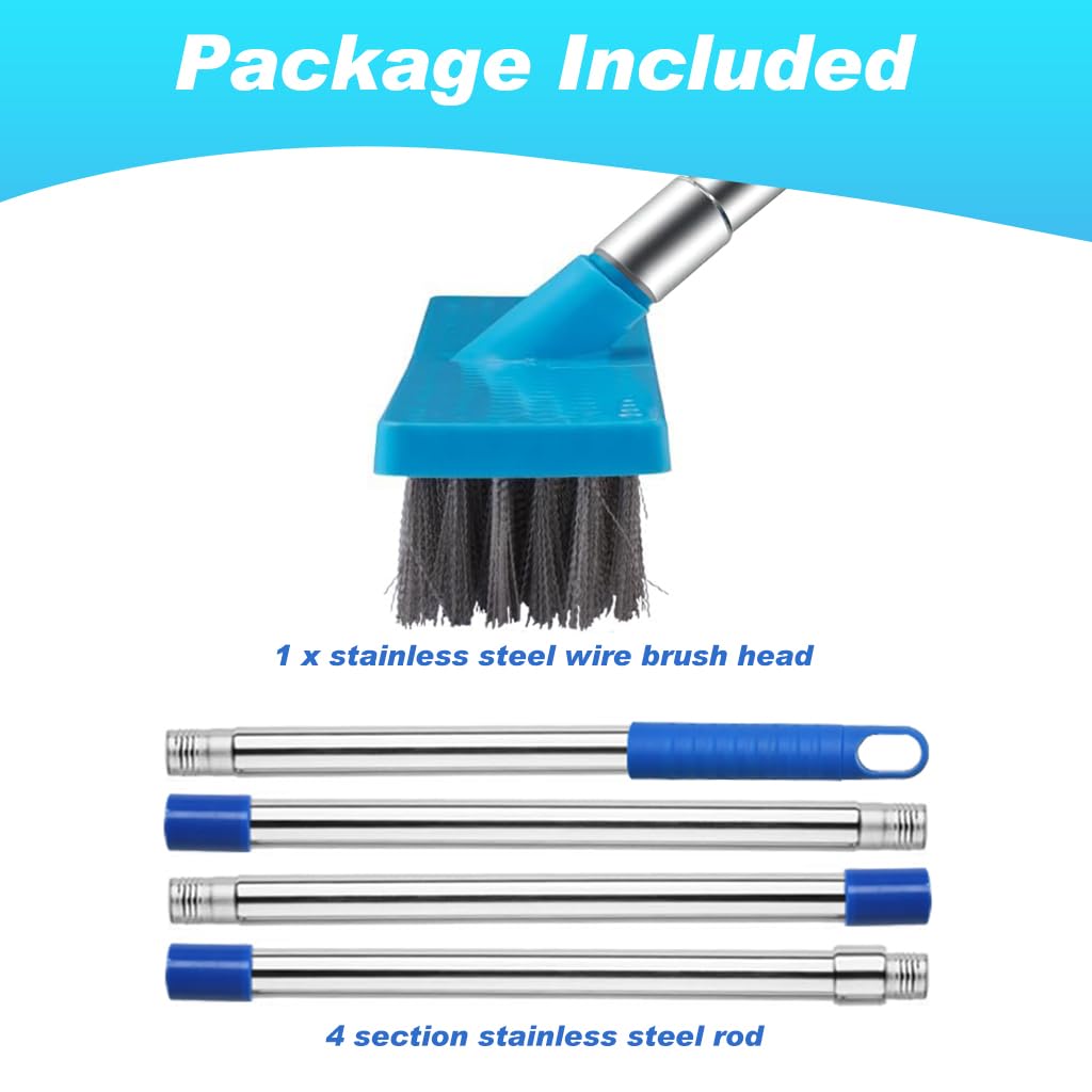 HASTHIP 63'' Floor Scrubber Stainless Steel Wire Floor Scrubber 11.8 Inches Width Metal Wire Ceramic Tile Cleaning Brush Remove Dirty, Hard Stain On Floor, Ceramic Tile, Cement Floor