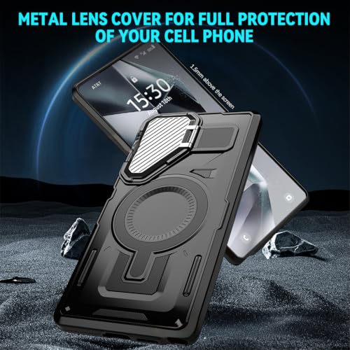 zitronix® Cover for Samsung Galaxy S24 Ultra with Stand Military Grade Drop Tested Shockproof Protective TPU Magnetic Ring Wireless Charging Case Black 3 PCS